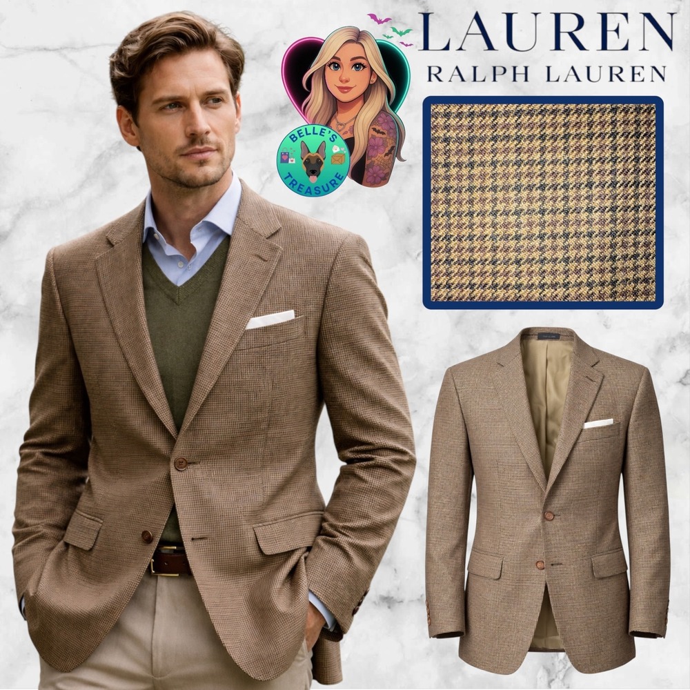Ralph Lauren LRL Men's 48L Houndstooth Silk Wool Blazer Sport Coat Old Money
